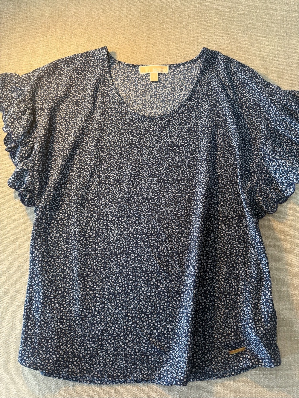 MICHAEL Michael Kors Navy Floral Ruffle-Sleeve Blouse